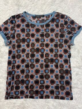 Balenciaga Short Sleeve Geometric Print Tee in Black and Light Blue